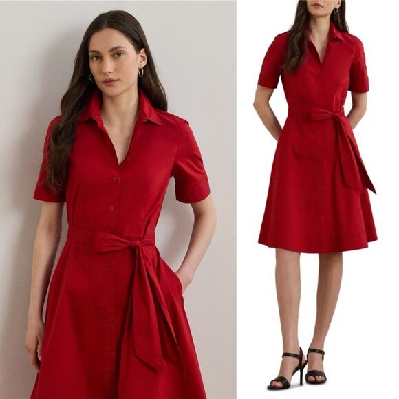Lauren Ralph Lauren Belted Cotton Blend Shirtdress 14 - Picture 5 of 6